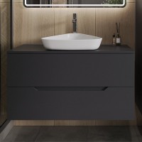 Тумба с раковиной Orange Line 100 подвесная, 2 ящика, матовый графит с раковиной B07-500W