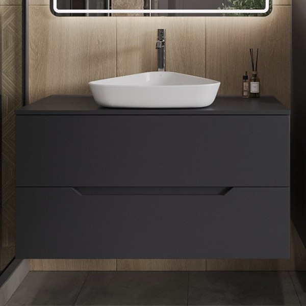 Тумба с раковиной Orange Line 100 подвесная, 2 ящика, матовый графит с раковиной B07-500W