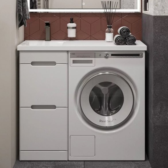 Тумба с раковиной SanStar Толедо 100 L под стиральную машину белая, раковина Даллас