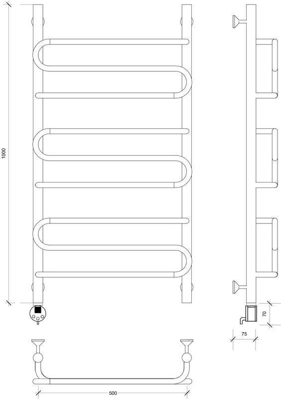 Полотенцесушитель электрический Secado Валенсия 2 100x50 см, подключение слева, матовый черный, лесенка