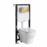 Комплект Унитаз подвесной WasserKRAFT Berkel H001 безободковый + Крышка для унитаза E034 + Система инсталляции для унитазов Aller 10TLT.010.ME + Кнопка смыва MG02