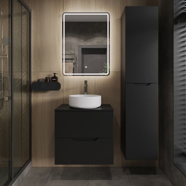 Мебель для ванной комнаты Orange Line 60 подвесная, 2 ящика, матовая черная с раковиной B09-360W