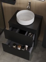 Мебель для ванной комнаты Orange Line 60 подвесная, 2 ящика, матовая черная с раковиной B09-360W