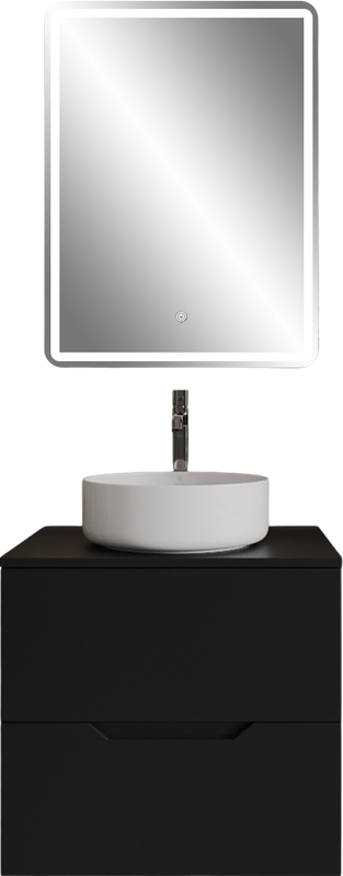 Мебель для ванной комнаты Orange Line 60 подвесная, 2 ящика, матовая черная с раковиной B09-360W