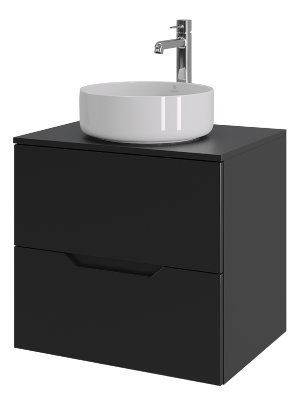 Мебель для ванной комнаты Orange Line 60 подвесная, 2 ящика, матовая черная с раковиной B09-360W