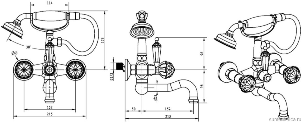 Смеситель для ванны с душем Boheme Imperiale Presente 333