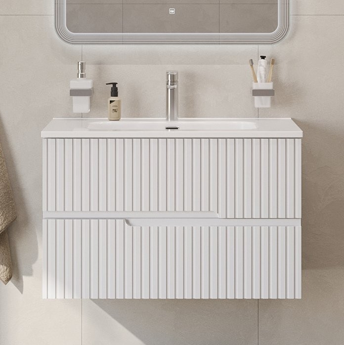 Тумба с раковиной Cezares Duet 80 bianco lucido, раковина белая CZR-8095-80