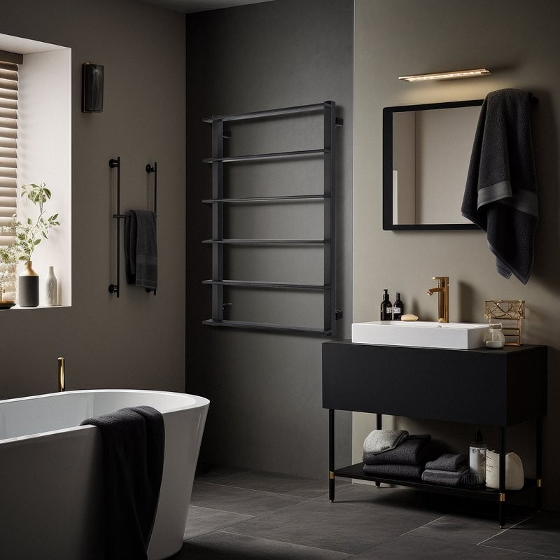 Полотенцесушитель водяной Secado Лорето 80х50 80x55 см, черный матовый, лесенка