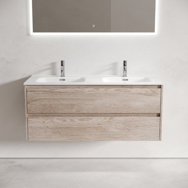 Тумба с раковиной Sancos Libra 120 двойная белая раковина CN7004, дуб галифакс натуральный