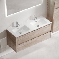 Тумба с раковиной Sancos Libra 120 двойная белая раковина CN7004, дуб галифакс натуральный