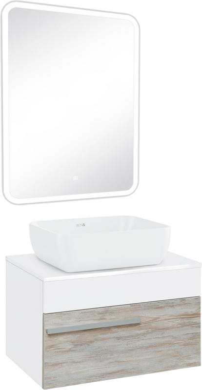 Мебель для ванной комнаты Runo Вудлайн 65 скандинавский дуб, раковина Cuatro 50