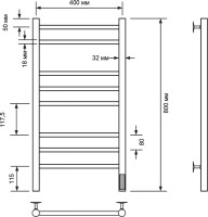Полотенцесушитель электрический Comfysan Luce EC-8 80x45 см, подключение справа, слева, матовый черный, лесенка, из стали