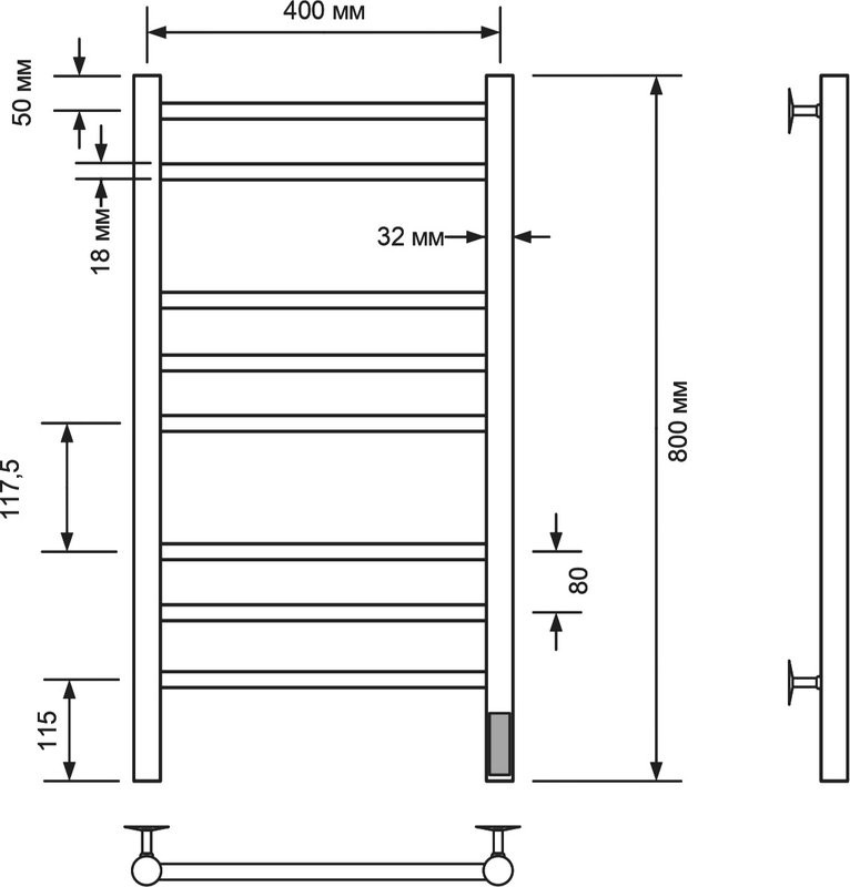 Полотенцесушитель электрический Comfysan Luce EC-8 80x45 см, подключение справа, слева, матовый черный, лесенка, из стали