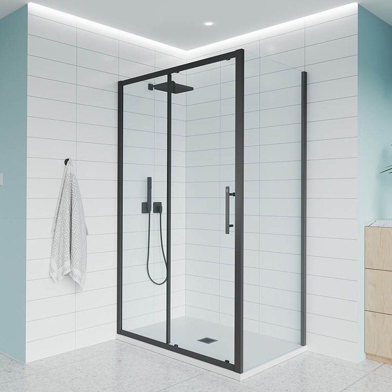 Душевой уголок Veconi Evo 100SP B 130х70 см, профиль матовый черный, стекло прозрачное