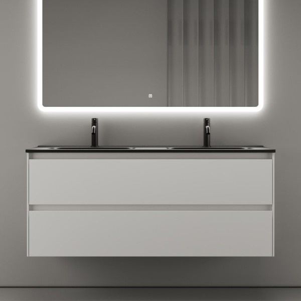 Тумба с раковиной Sancos Cento 120 см двойная, белый глянец, черная раковина