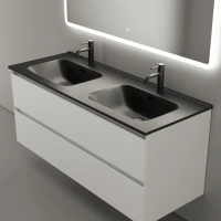 Тумба с раковиной Sancos Cento 120 см двойная, белый глянец, черная раковина