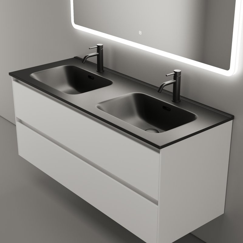 Тумба с раковиной Sancos Cento 120 см двойная, белый глянец, черная раковина