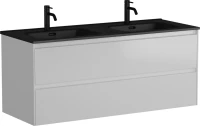 Тумба с раковиной Sancos Cento 120 см двойная, белый глянец, черная раковина