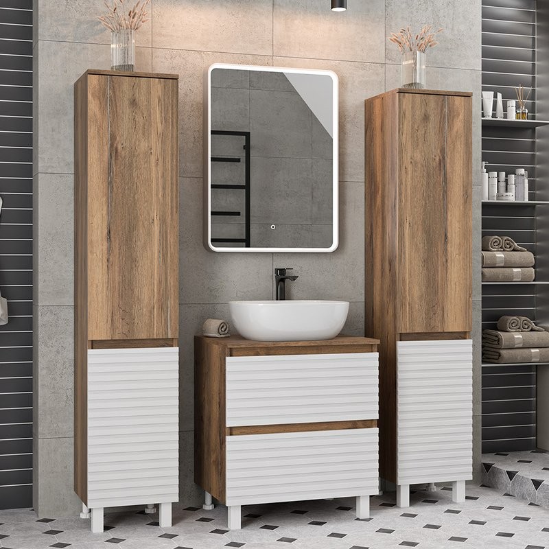 Тумба с раковиной Brevita Dakota 60 напольная, дуб галифакс олово, белый