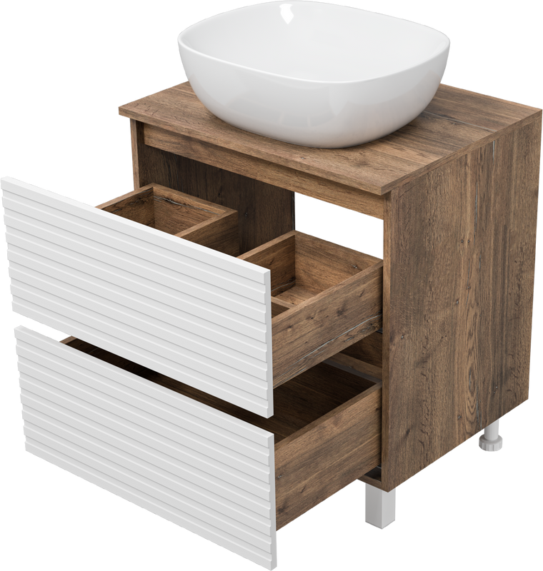 Тумба с раковиной Brevita Dakota 60 напольная, дуб галифакс олово, белый