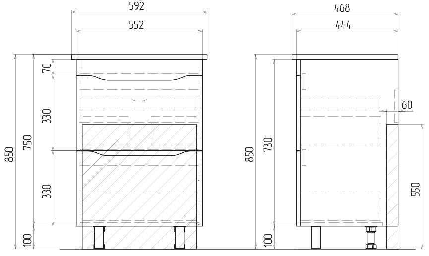 Мебель для ванной комнаты Vigo Grani 60 напольная, 2 ящика, белая, зеркало DIWO Кострома