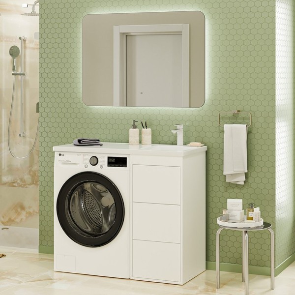 Мебель для ванной комнаты Brevita Grafit 40 R под стиральную машину, раковина Kamilla белая