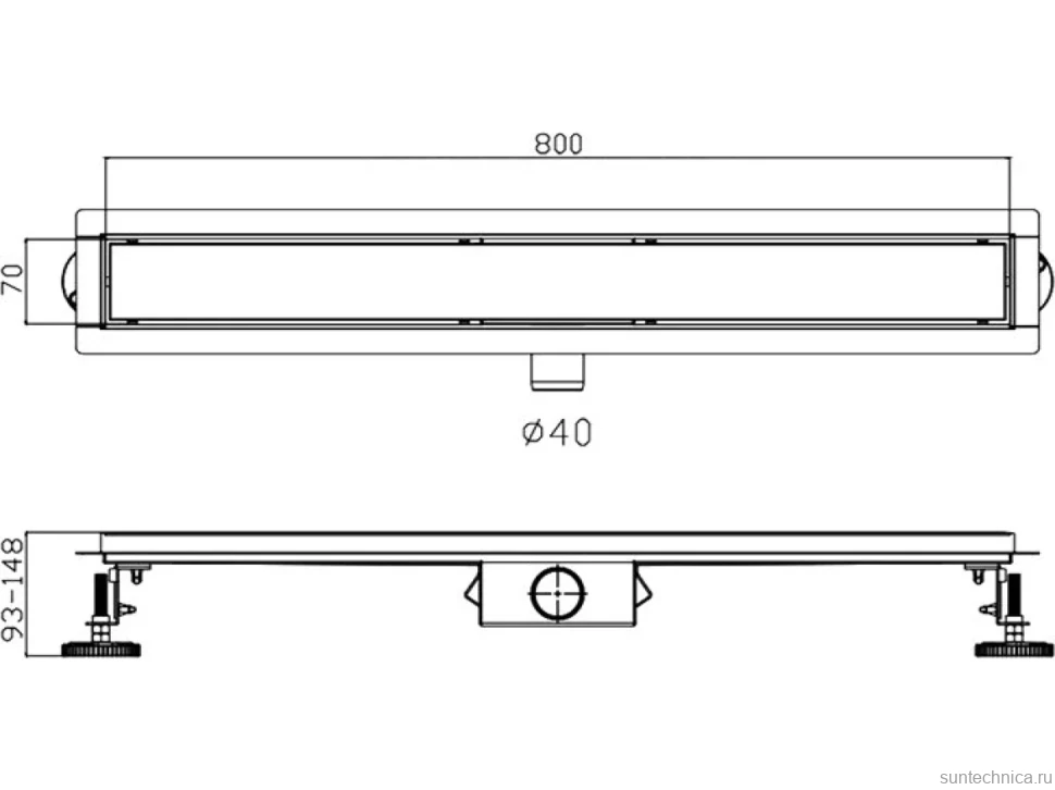 Душевой трап (лоток) Haiba HB93800-7 80 см, с решеткой и опорами, черный