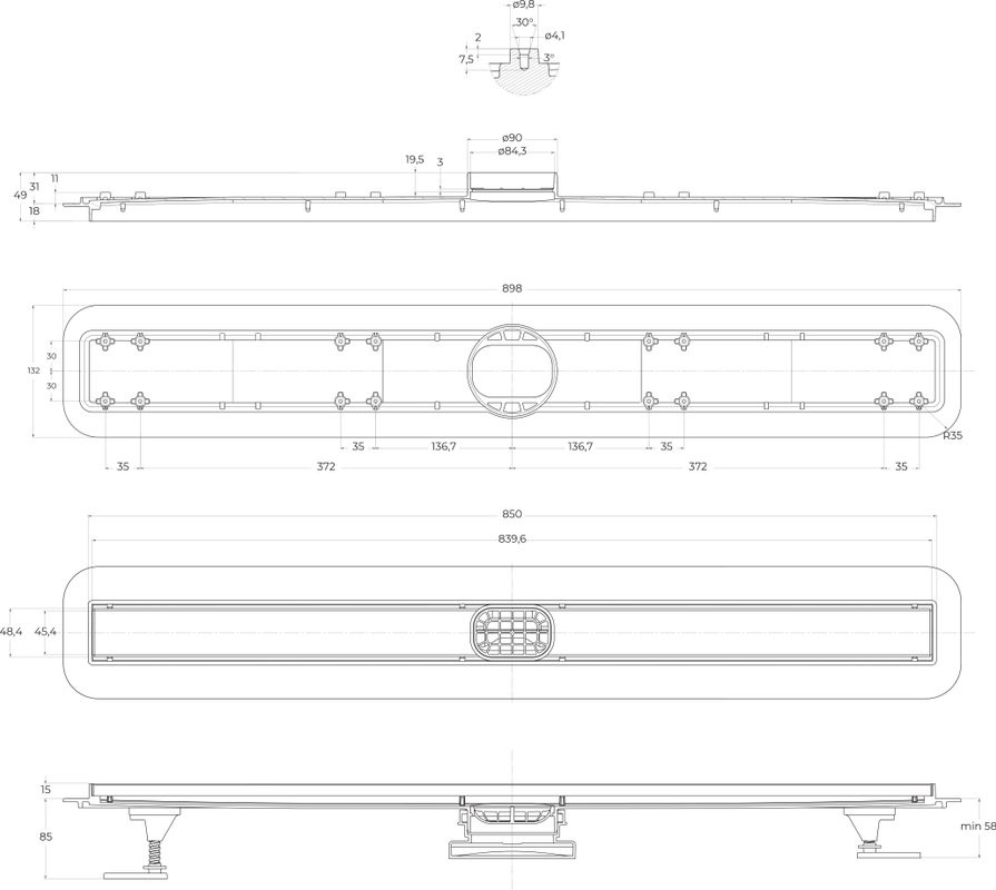 Душевой трап (лоток) BelBagno Luce BB-LD-LUCE-90-NERO 85 см, матовый черный