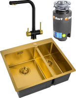 Комплект Мойка Zorg Light ZL R 590-2-510-L BRONZE L, бронза + Смеситель Sanitary ZR 348 YF BLACK BRONZE + Измельчитель Bort Titan 4000