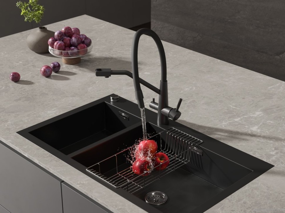 Смеситель для кухни Cersanit Живой (Vivo) 68218 с гибким изливом, матовый черный