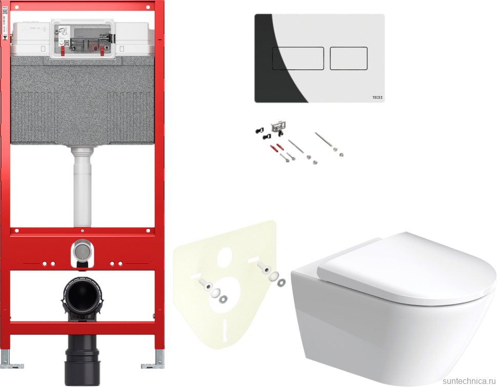 Комплект Унитаз подвесной Duravit D-Neo + Крышка 0021690000 с микролифтом + Звукоизоляция TECE Profil TECEprofil 9 200 010 + Инсталляция TECEprofil Uni 2.0 9300302 + Кнопка TECEsolid 9240431 хром + Крепления TECEprofil 9380014