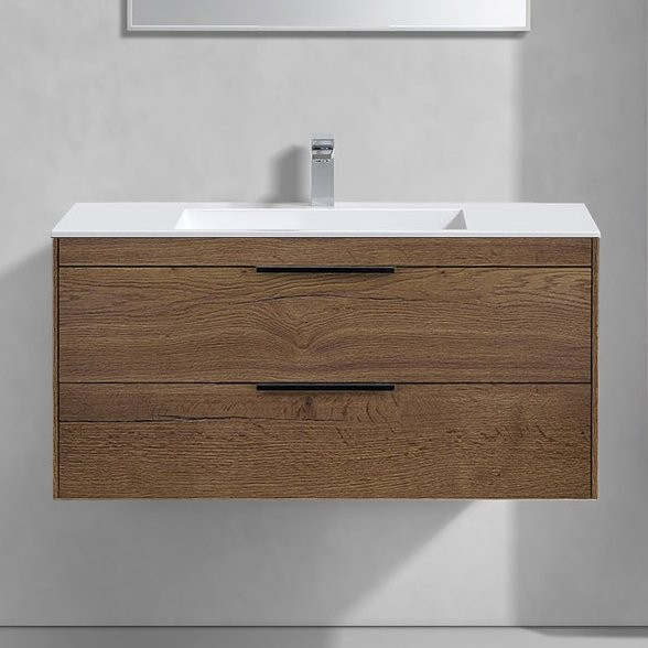 Тумба с раковиной Vincea Chiara 2D 100, 2 ящика, дуб табак, с белой раковиной