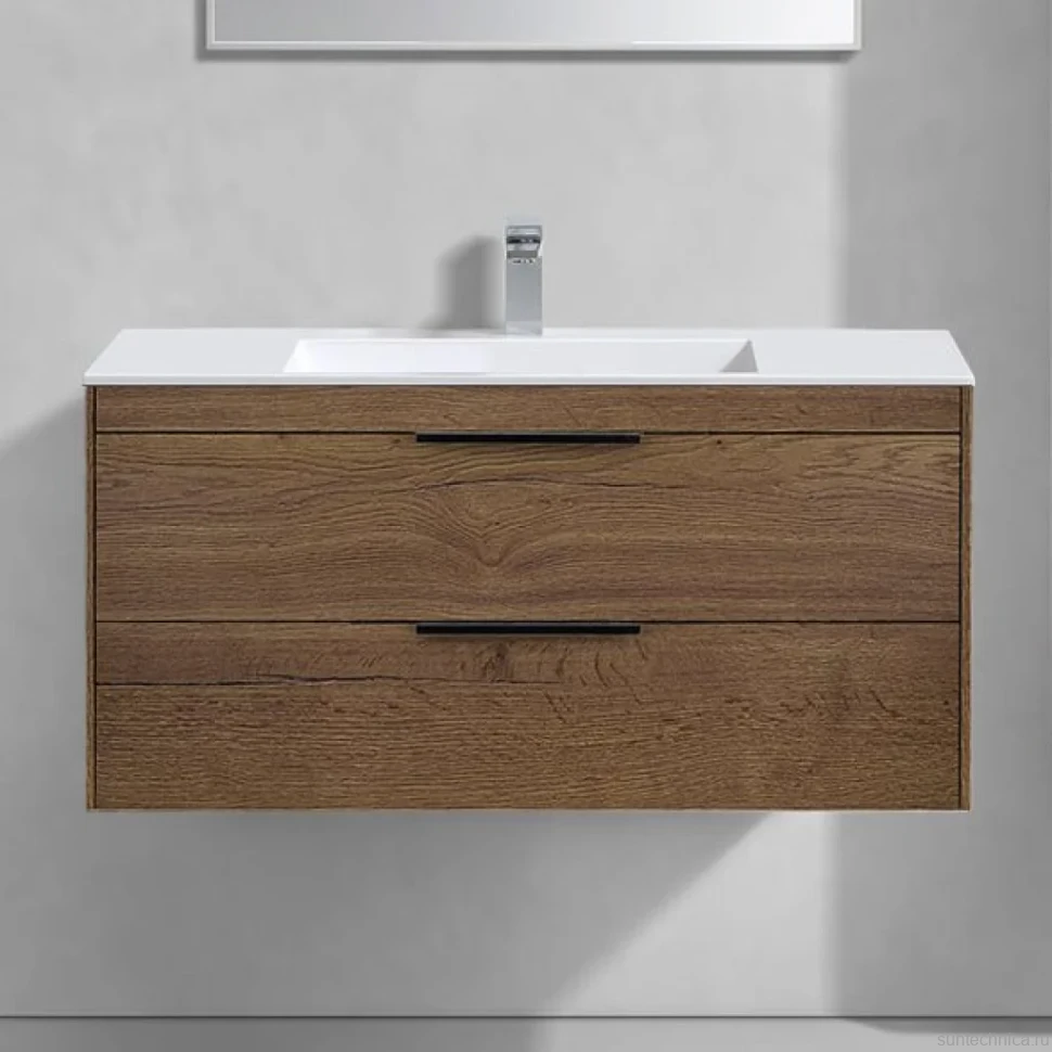 Тумба с раковиной Vincea Chiara 2D 100, 2 ящика, дуб табак, с белой раковиной