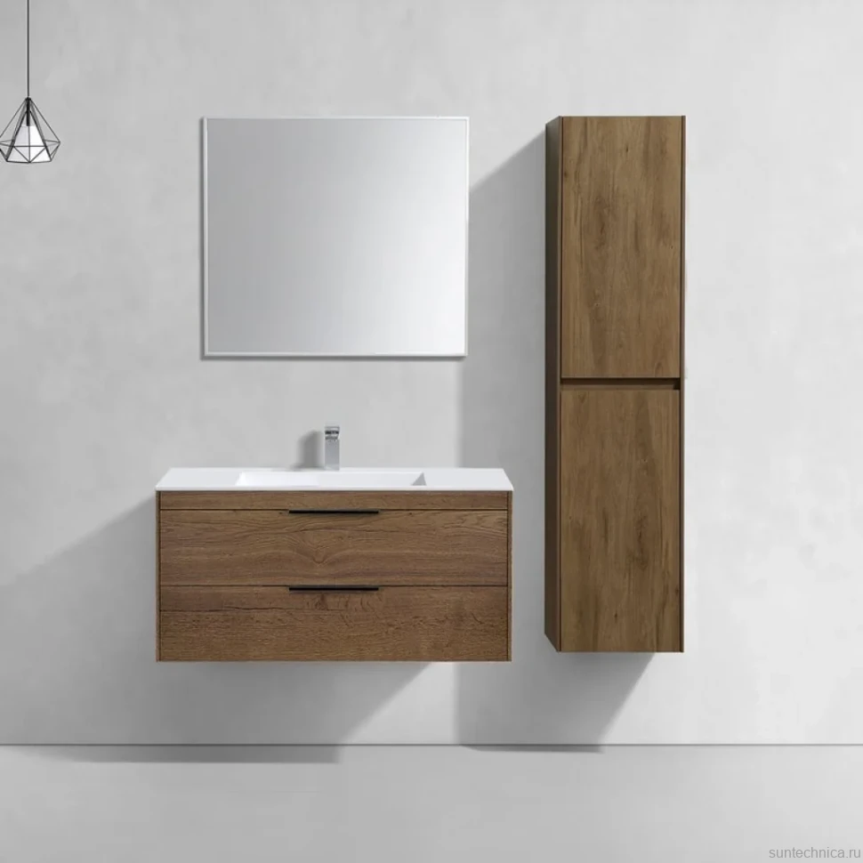 Тумба с раковиной Vincea Chiara 2D 100, 2 ящика, дуб табак, с белой раковиной