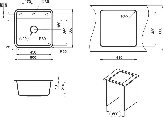 Мойка кухонная Granula Standart 5001, белый