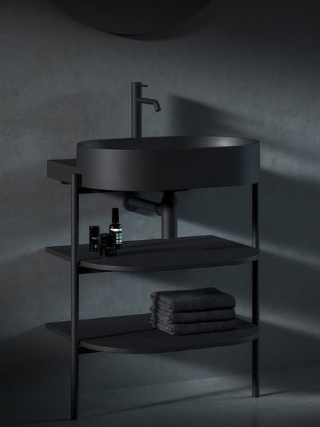 Консоль с раковиной Ravak Yard 60 матовая черная, раковина XJX0D260002 с отверстием под смеситель