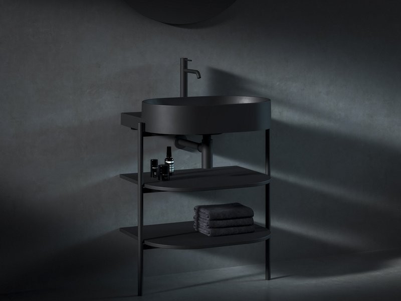 Консоль с раковиной Ravak Yard 60 матовая черная, раковина XJX0D260002 с отверстием под смеситель