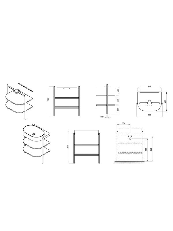 Консоль с раковиной Ravak Yard 60 матовая черная, раковина XJX0D260002 с отверстием под смеситель