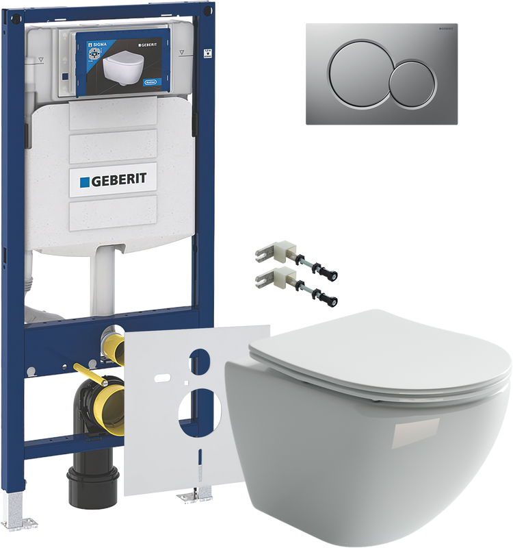 Комплект Унитаз подвесной Ceramicanova Metropol CN4002 безободковый + Крепления Geberit Duofix 111.815.00.1 к стене + Звукоизоляция + Инсталляция UP 320 111.300.00.5 + Кнопка Sigma 01 115.770.JQ.5 лакированная, матовый хром