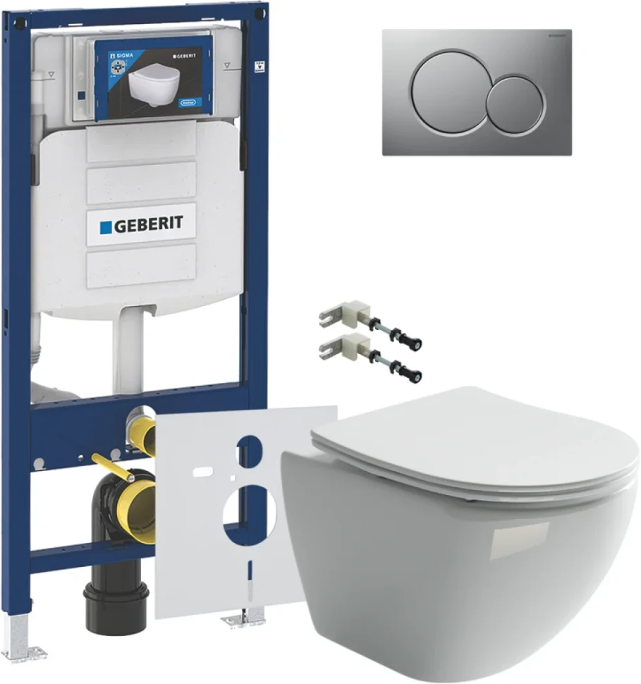 Комплект Унитаз подвесной Ceramicanova Metropol CN4002 безободковый + Крепления Geberit Duofix 111.815.00.1 к стене + Звукоизоляция + Инсталляция UP 320 111.300.00.5 + Кнопка Sigma 01 115.770.JQ.5 лакированная, матовый хром
