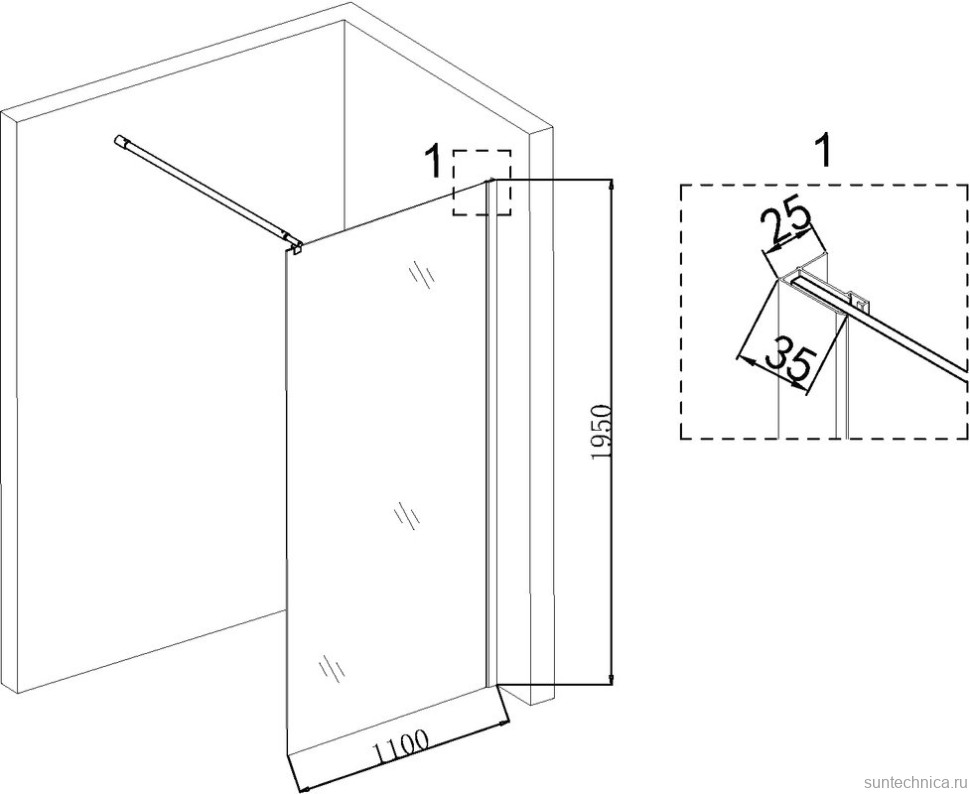 Душевая перегородка Niagara Nova NG-643-11 GOLD 110x195 профиль золото, стекло прозрачное