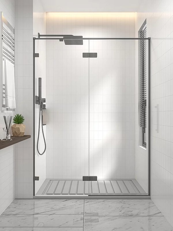 Душевая дверь в нишу Veconi Premium Alassio GR 120x200, профиль брашированный графит, стекло прозрачное