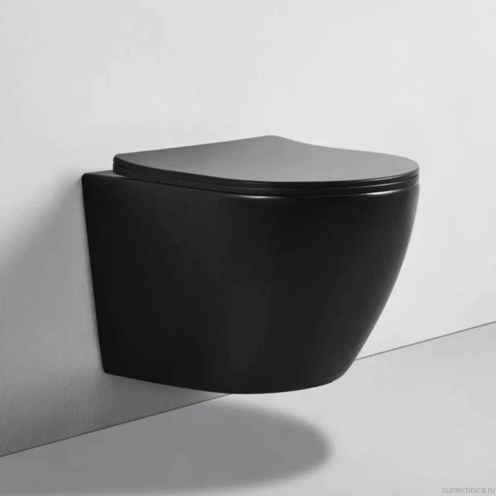 Комплект Унитаз подвесной BOND Oval F01-108 безободковый, с микролифтом, черный + Инсталляция TECE Now 9400414 4 в 1 с кнопкой смыва