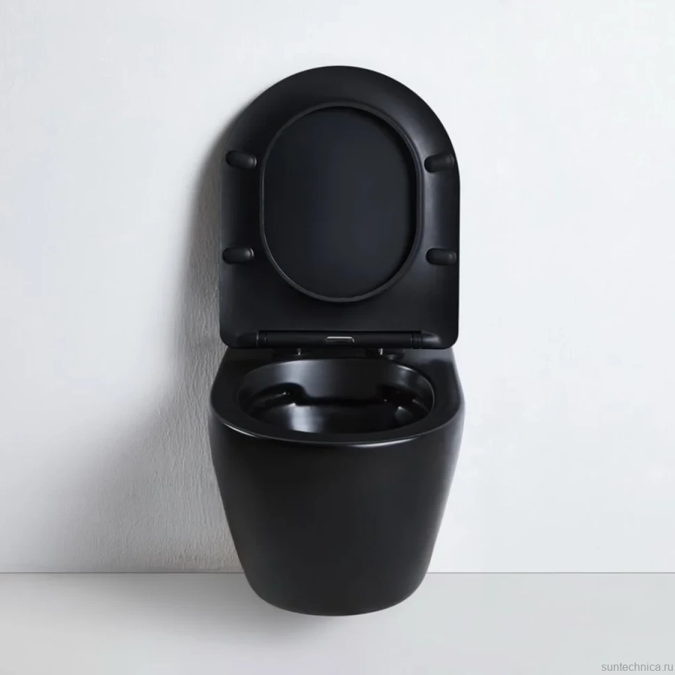 Комплект Унитаз подвесной BOND Oval F01-108 безободковый, с микролифтом, черный + Инсталляция TECE Now 9400414 4 в 1 с кнопкой смыва