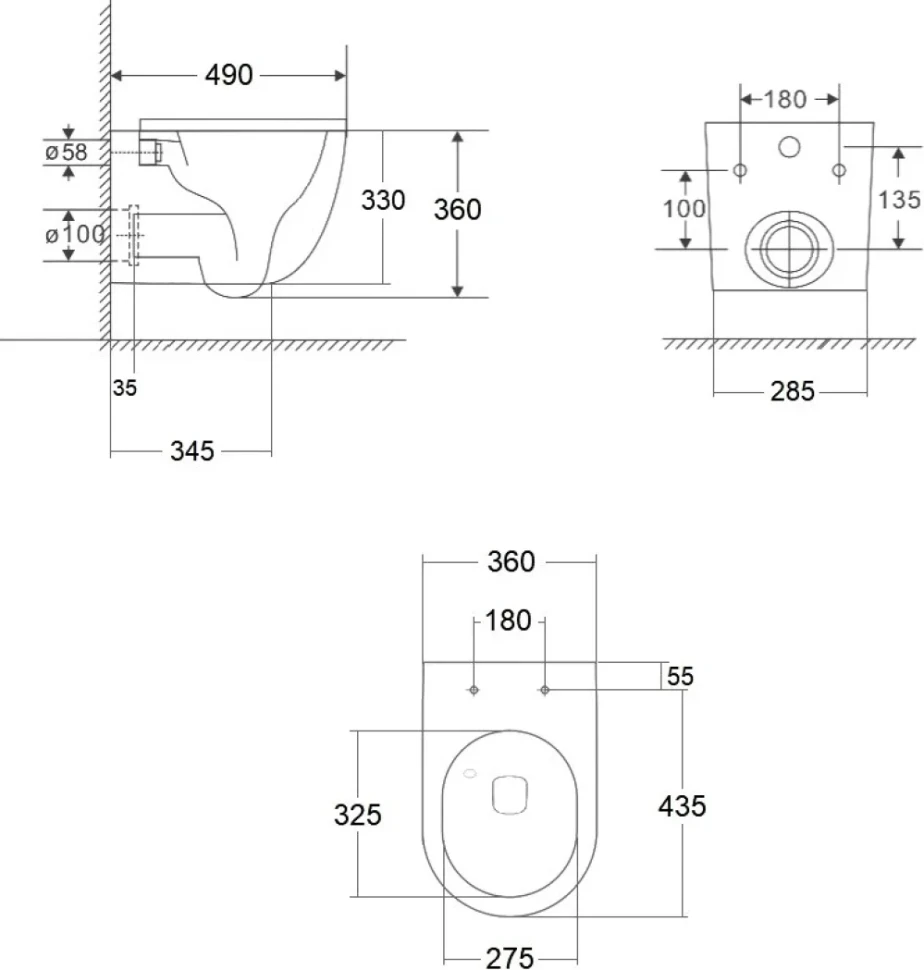Комплект Унитаз подвесной BOND Oval F01-108 безободковый, с микролифтом, черный + Инсталляция TECE Now 9400414 4 в 1 с кнопкой смыва