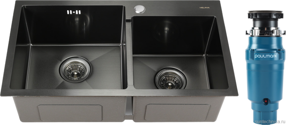 Комплект Мойка Melana S7240HB графит + Измельчитель Paulmark Intenso