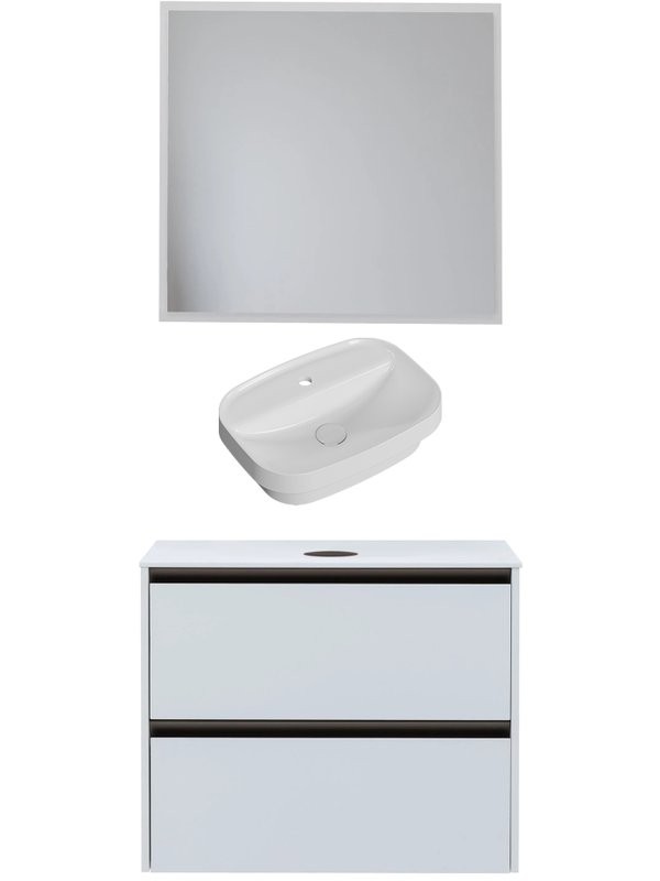 Мебель для ванной комнаты Allen Brau Activity 80 с подсветкой, матовый белый, олива браш, столешница белая, раковина Fantasy Sphere 55х40, белая