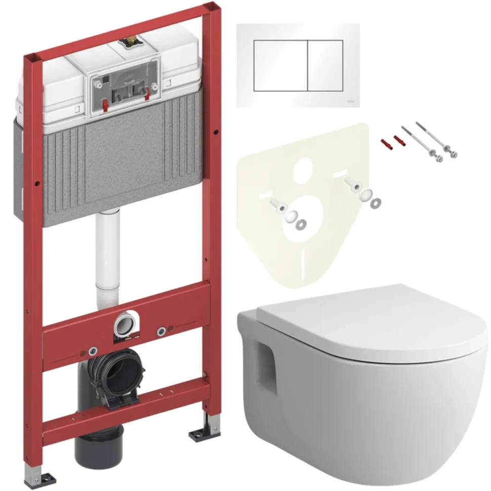 Комплект Унитаз подвесной AM.PM Like C801701SC FlashClean с микролифтом + Инсталляция TECE Base 9400413 4 в 1 с кнопкой смыва