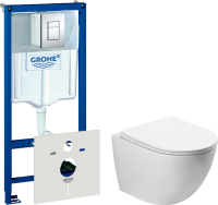 Комплект  Унитаз подвесной SantiLine SL-5005 безободковый, с микролифтом + Система инсталляции для унитазов Grohe Rapid SL 38772001, 3 в 1 с кнопкой с