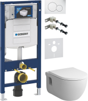 Комплект Унитаз подвесной AM.PM Like C801701SC FlashClean с микролифтом + Крепления Geberit Duofix 111.815.00.1 к стене + Звукоизоляция + Инсталляция UP 320 111.300.00.5 + Кнопка Sigma 01 115.770.11.5 белая
